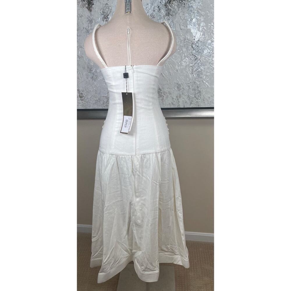 PATBO Tropic Linen Floral Beaded White Midi Dress Size 4 - Picture 6 of 8